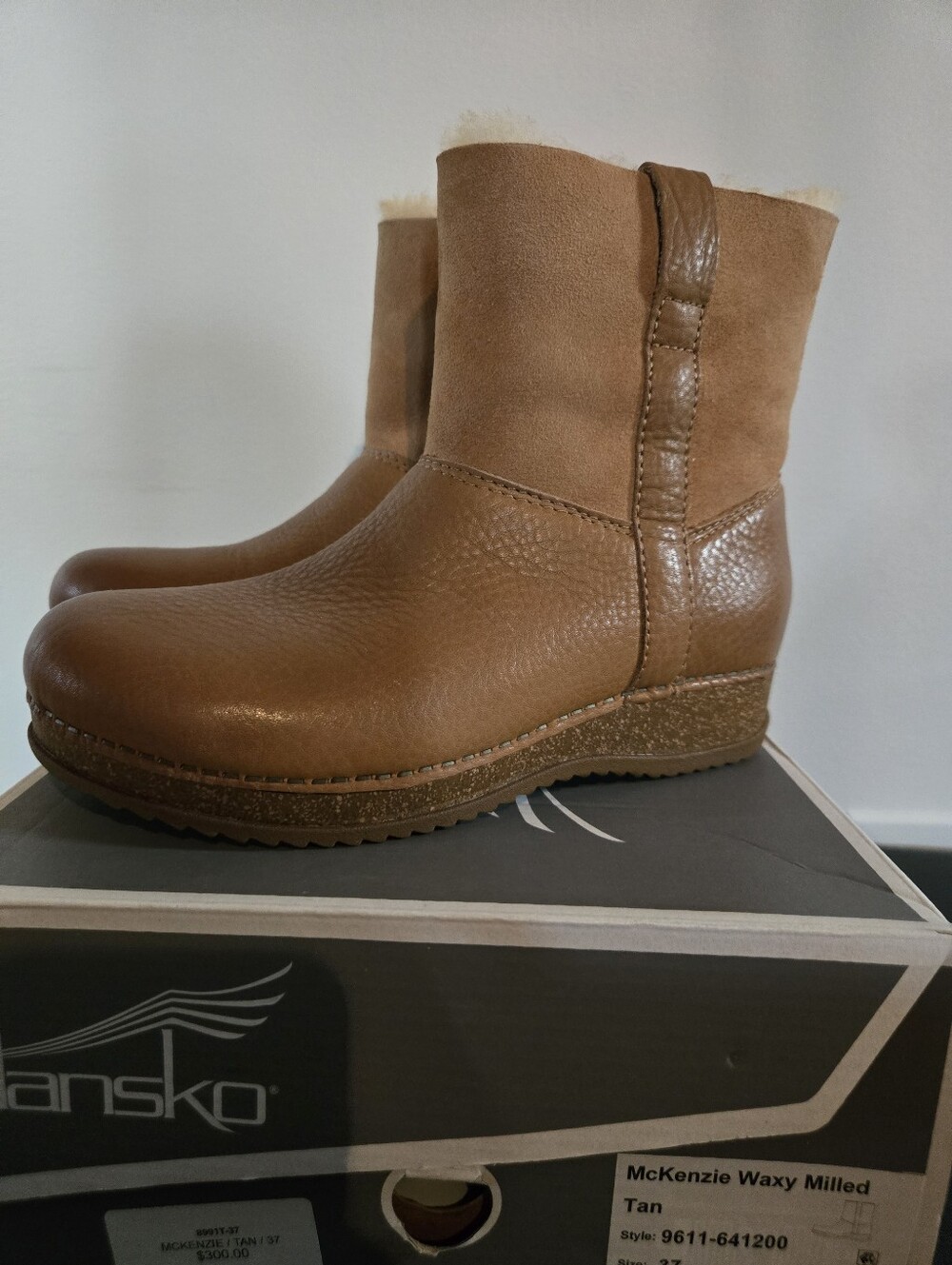 Dansko Short Shearling-Lined Waxy Leather Boot in Tan